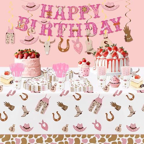 Image of 3 Pack Western Cowgirl Party Decorations Tablecloth for Birthday Baby Shower, Pink Wild West Rodeo Cowgirl Birthday Party Supplies Table Cover, 55in x 86in