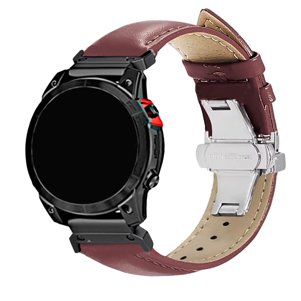 26mm Leather Strap for Garmin Fenix 8 51mm 7X 6X 5X Watch Band Enduro Descent MK3 MK2 Epix Pro Quatix tactix 8 7 Pro 51mm Metal Butterfly Buckle Replacement Band Instinct 2X 3 50mm Wristband