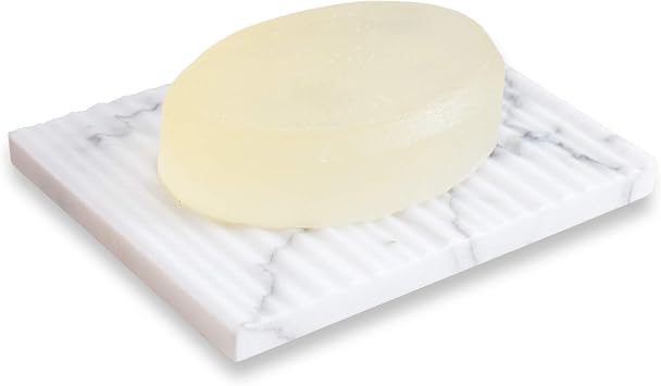 Draining Marble Soap Dish Holder for Bathroom Shower, Non-Slip & Quick Dry | Natural Stone Soap Saver Sponge Lift Tray, Easy to Clean and Durable, Elegant Vanity Organizer