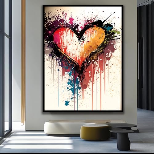 Toile murale Love Graffiti grand tableau cœur abstrait déco colorée - 2