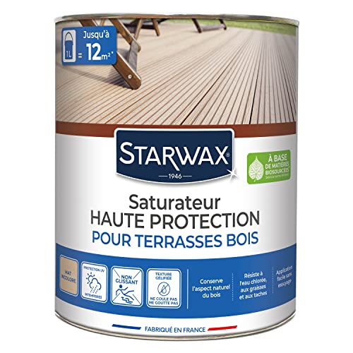 STARWAX - Saturateur application facile pour terrasses et bois extérieurs -1L Incolore - Séchage rapide - Idéal pour protéger et nourrir en profondeur - sans odeur de solvant-résistant aux intempéries