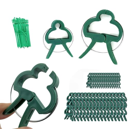 HWOLGARIAN 120 Piezas Verde Clips para Plantas (50 Pequeños + 40 Grandes + 30 Correas) Tutores para Tomates Pinzas Sujeción para Plantas Trepadoras
