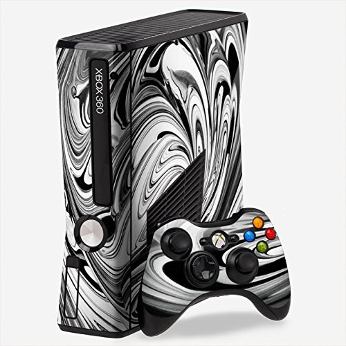Xbox 360 Skin Decals Black Swirl Paint Design With Controller Skin