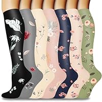 7 Pairs Graduated Compression Socks Women and Men Circulation, Compression Stockings for Support Running Travel (Flower2, S/M)
