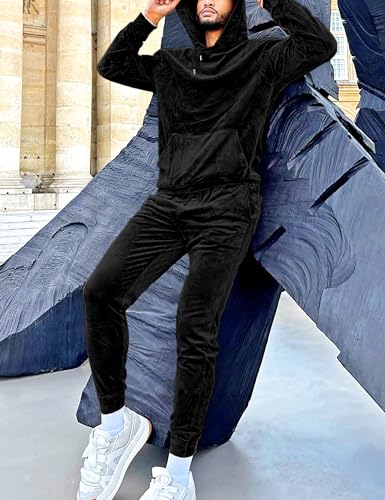 LecGee Mens 2 Piece Velour Hoodie Tracksuit Long Sleeve Velvet Hooded Pullover Casual Athletic Jogging Sweatsuit Set4