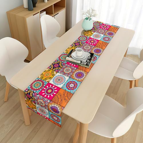 FANSU Estilo Mandala Camino de Mesa,Centro de Mesa Decorativo Salon,Camino de Mesa Exquisito Centro de Mesa Decoracion Mesa Comedor para Aparador Mesa Cocina Fiestas (Mandala,33x200cm)