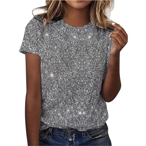 Top Brillante para Mujer, Elegante Jersey Con Lentejuelas, Camiseta de Fiesta, Blusa Túnica de Manga Corta, Plata para Boda, O Gris