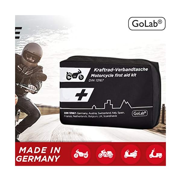 GoLab ® Motorrad Erste Hilfe Set - klein und kompakt, Verbandtasche nach DIN 13167 mit Warnweste für alle europäischen… – Bild 3