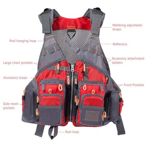 Image of BASSDASH Strap Fishing Vest Adjustable for Men and Women, for Fly Bass Fishing and Outdoor Activities