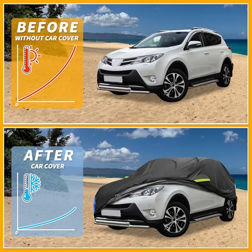 Image of Car Cover Waterproof All Weather 210D, UV Sun Rain Protection, for Toyota RAV4 with Left Side Zipper, Black & Blue