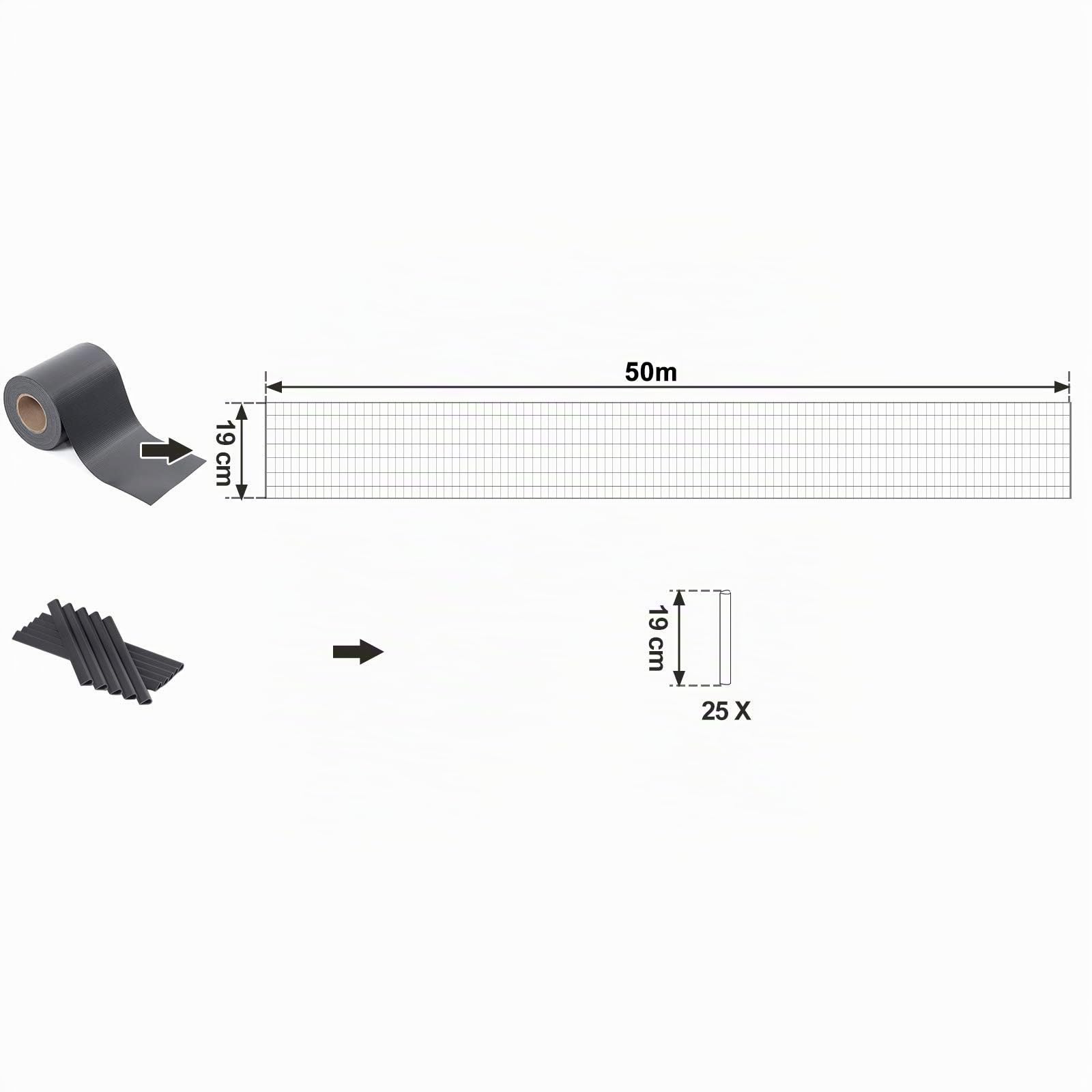 SONGMICS GPJ50GY Strisce frangivista in PVC, extra spesse con 25 clip di fissaggio, 50 m x 19 cm