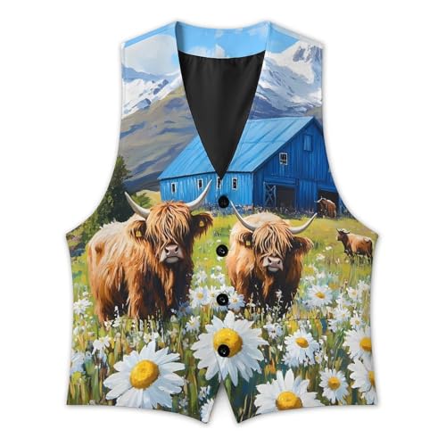 Farmhouse Barn Highland Cow Men's Suit Vest Slim Fit Business Dress Party Pattern Waistcoat Vest Top3