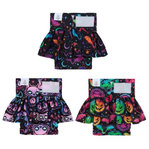 Image of CuteBone Female Dog Diapers Halloween with Skirts 3 Pack Reusable Puppy Dresses Pants for Heat Cycle Period