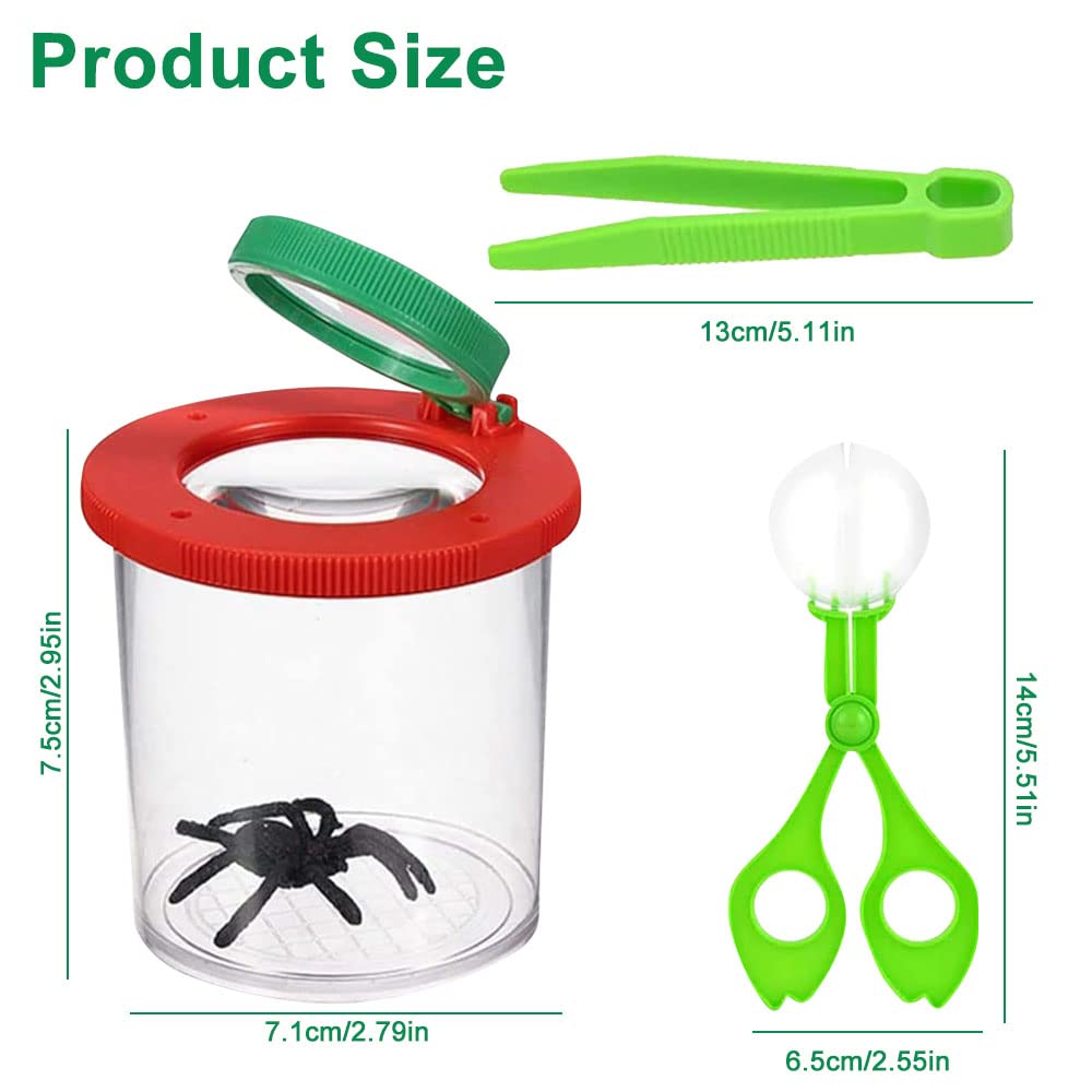 LUFEIS Barattolo per Insetti per Bambini, Educational Toys Barattolo Osserva Insetti, 4 Pezzi Lenti d'Ingrandimento con Pinzette in Plastica, Contenitore per Lente, per Piccoli Animali
