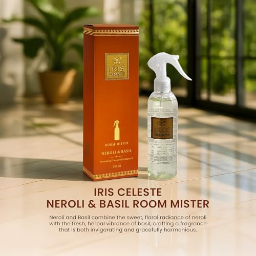 Image of IRIS Celeste Room Mister 250ml | Long-Lasting Room Freshener Spray with 1200 Sprays | Instant Home Fragrance for Living Room, Bedroom & Office (Neroli & Basil Tea)