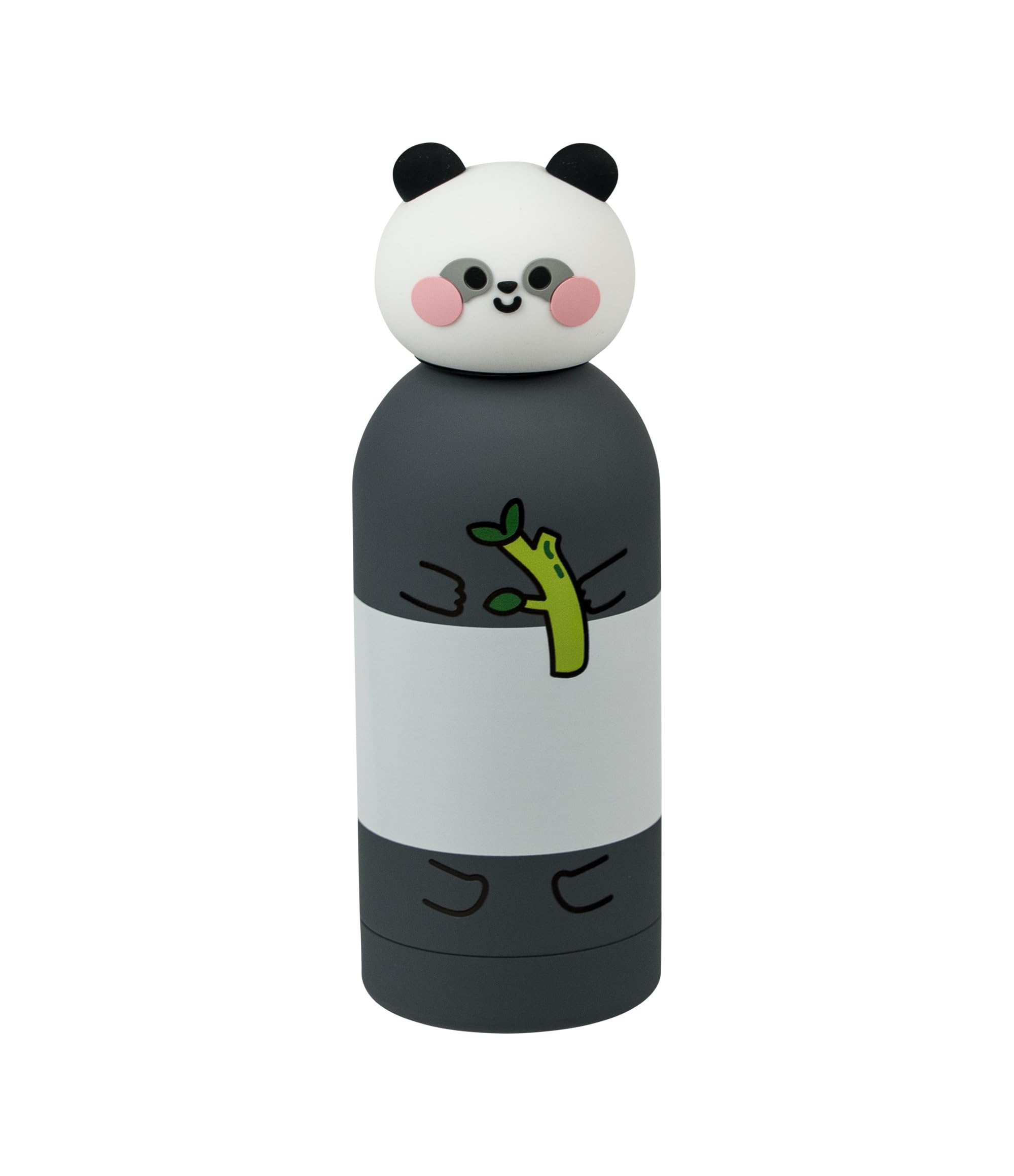 Cartomania Trinkflasche, Thermosflasche, Wasserflasche, Thermosflasche aus Edelstahl, BPA-frei, 350 ml, Silikondeckel, Kinder, Jungen, Mädchen, Geschenkidee, schwarz/weiß mit Pandas