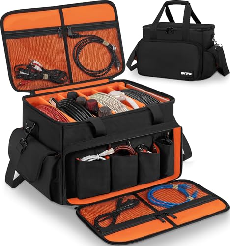 Image of IBVIVIC DJ Cable File Bag With Adjustable Dividers, Dj Gig Bag for Cables, Cords, DJ Gear, Sound Instrument and Accessories, Cable Organizer Bag 16L x 11W x 12H inch