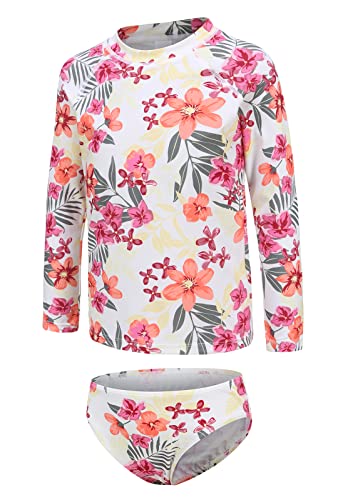Image of Girls Two Piece Rash Guard Swimsuits Set Long Sleeve Bathing Suit with UPF 50+ Sun Protection Kids Sunsuits Swimwear Set