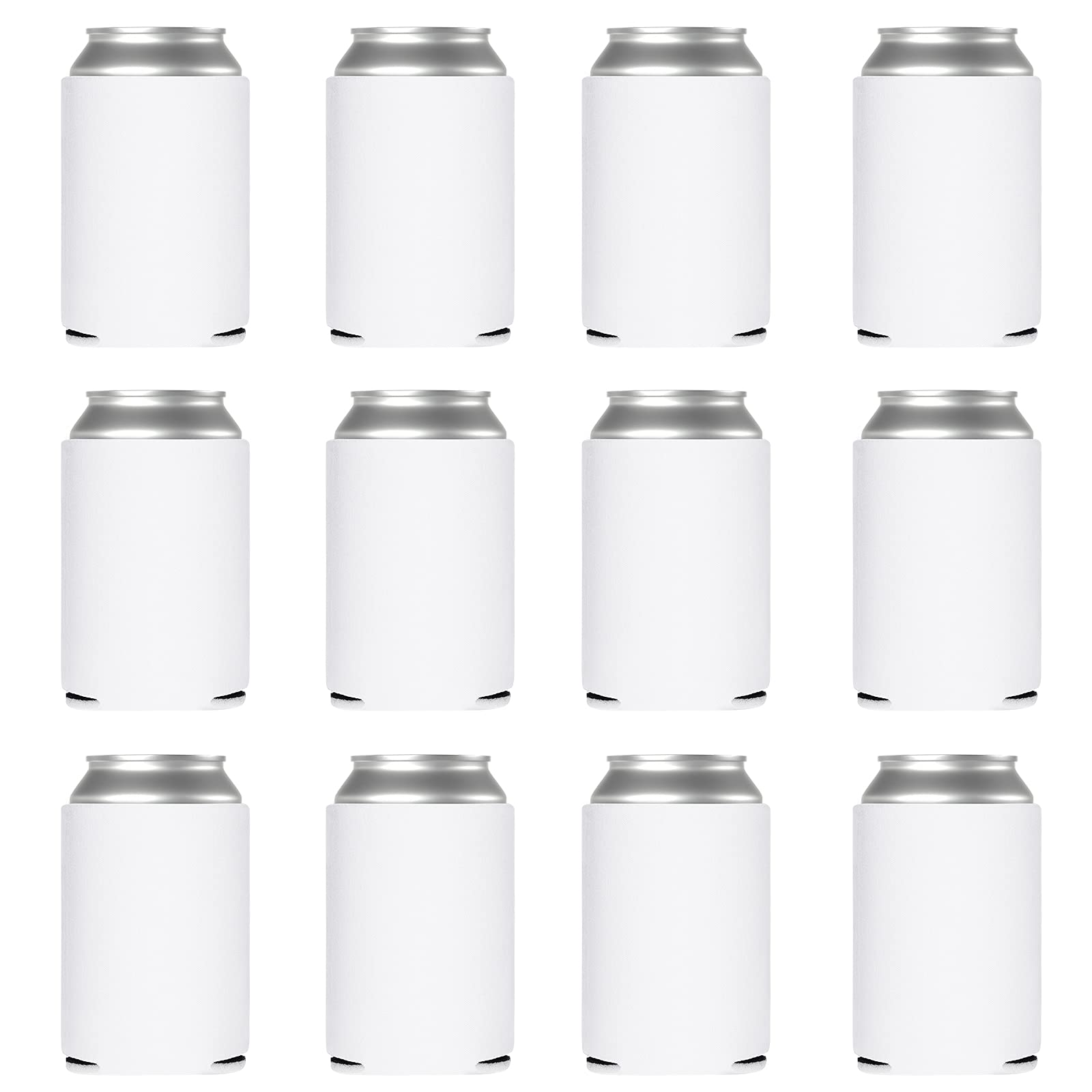 12 Pack Beer Can Coolers Sleeves, Soft Insulated Reusable Drink Cooler for Water Bottles, Blank Collapsible Soda Cover Cooler, DIY Customizable for Parties, Events or Weddings, Bulk (White, 12)
