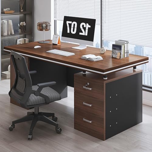 Escritorio ejecutivo de roble rústico para computadora con 3 cajones y gabinete, elegante escritorio de oficina en casa, 47 x 24 x 30 pulgadas, ideal para organización del espacio de trabajo
