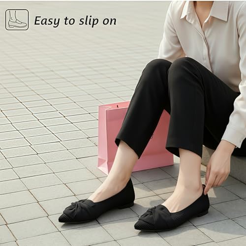 Flats for Women Pointed Toe Ballet Flats Knit Bow Dressy Flat Shoes with Arch Support Insole2