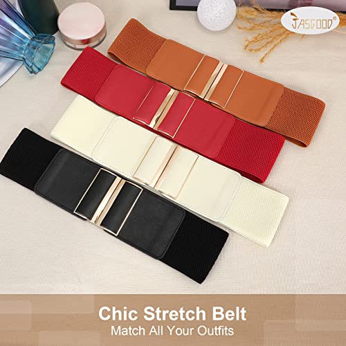 JASGOOD 4 Pack Wide Elastic Stretch Waist Belts for Women Dress Belt 6