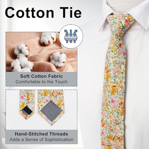 Image of Luckyvestir Mens Ties, Sage /Dusty Blue /Pink Floral Ties for Men, 2.76 inch Cotton Flower Necktie for Wedding /Groomsmen /Party