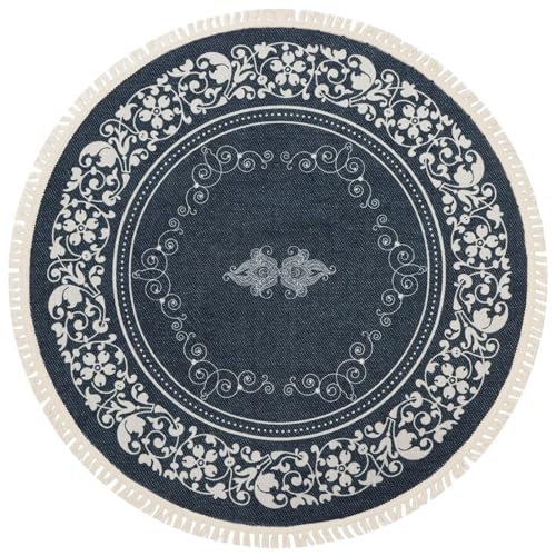 Terafeels Traditional 60 cm Small Round Rugs - Machine Washable Boho Circle Rug with Tassel Non Slip Carpets for Kitchen Bedroom Living Room Entrance Decoration 295060