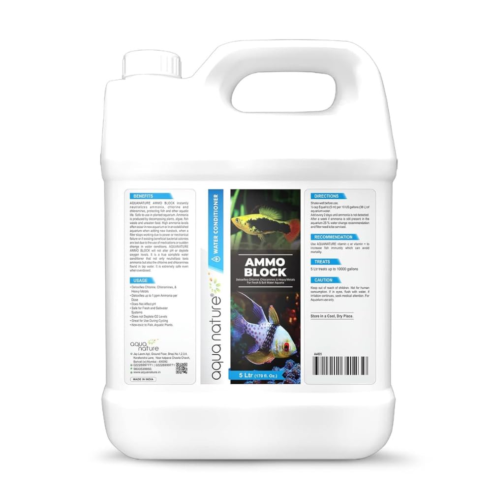 AquaNature Ammo Block Detoxifies Chlorine, Chloramines, and Heavy Metals for Fresh & Salt water Aquarium (5Ltr) (B0BB3DCQM6) Amazon Price History, Amazon Price Tracker