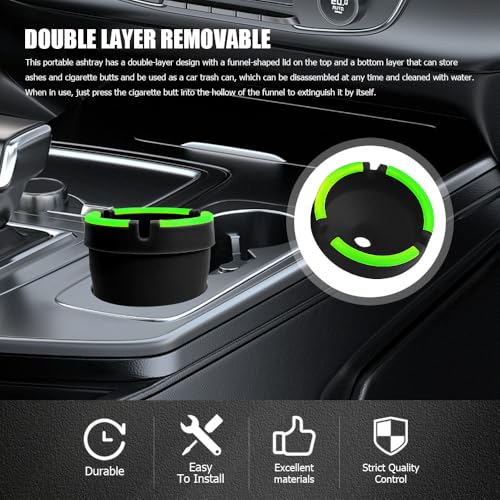 Image of Glow in The Dark Ashtray, Car Ashtray, Cigarette Self-Extinguishing Car Cup Holder Ashtrays with Lid, Universal Portable Mini Vehicle Cigarette Trash Can Auto Accessories for Cars (Black)