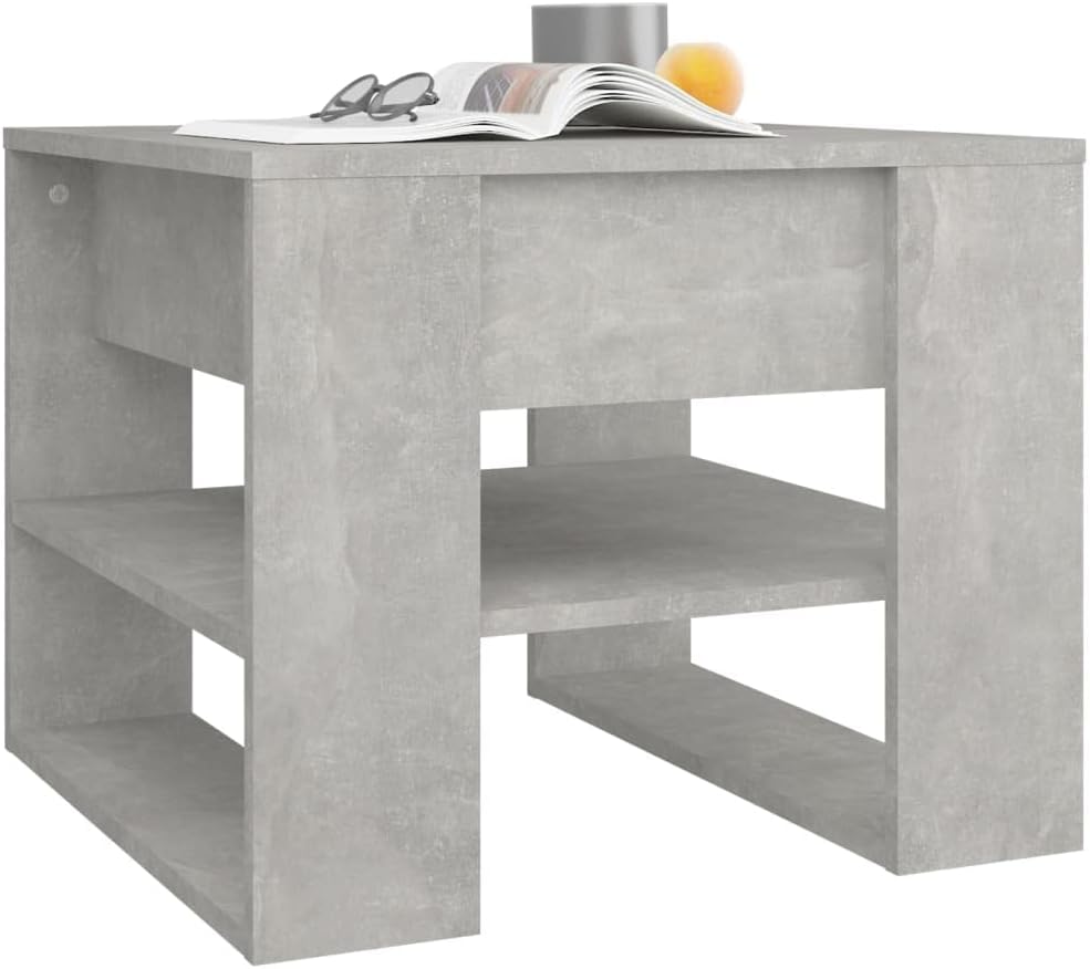 vidaXL Engineered Wood Coffee Table, Stylish Design, Concrete Gray Finish, Perfect Dimensions of 21.9"x21.7"x17.7", Requires Assembly