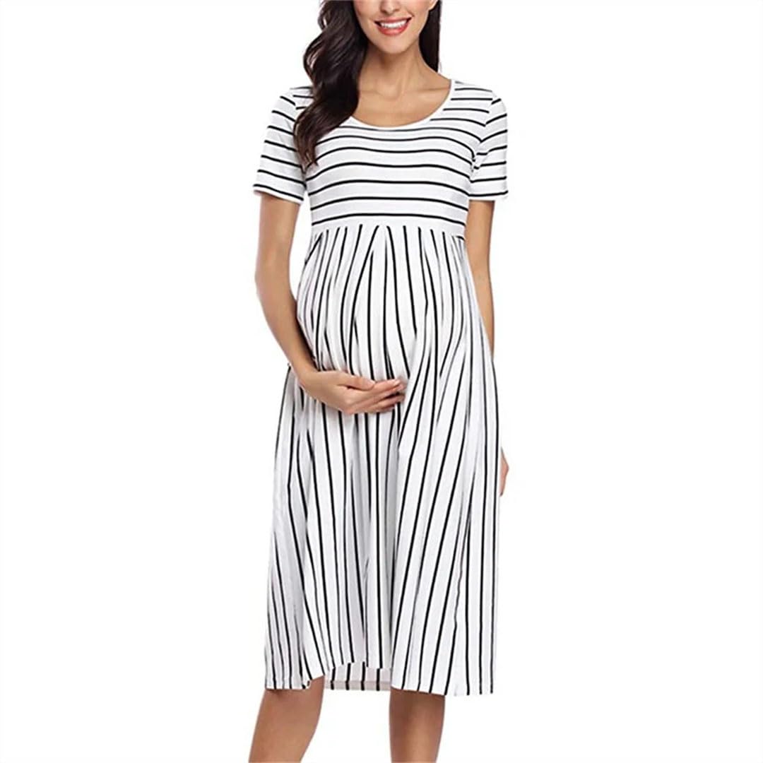 Vestito da donna estivo casual a righe premaman manica corta vestiti gravidanza A-Line Baby Shower Dress premaman pigiama