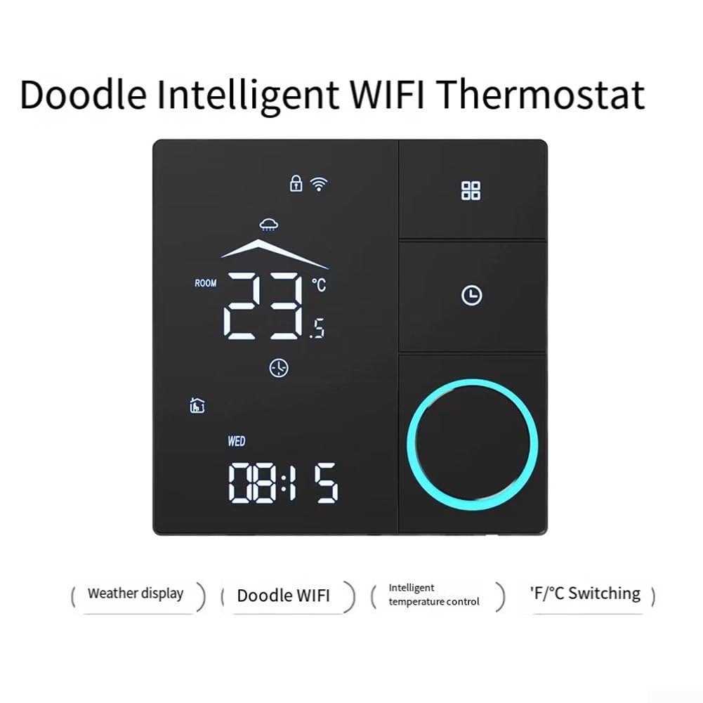 Termostato intelligente WiFi per caldaia a gas, termostato ambiente per Tuya termostati da parete programmabili per ALEXA (nero 16A)
