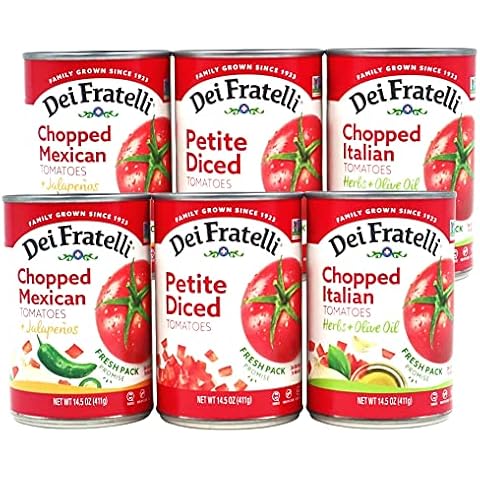 Dei Fratelli Cook's Dinner Prep Variety Tomato Pack - Chopped Mexican, Chopped Italian, Petite Diced – Vine-Ripened Tomatoes - Non GMO, Gluten Free (14.5oz Cans, 6-Pack) Cover