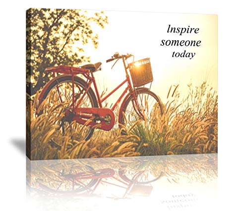 Canvas Art Wall Decor Beautiful landscape image with Bicycle at sunset ; life
