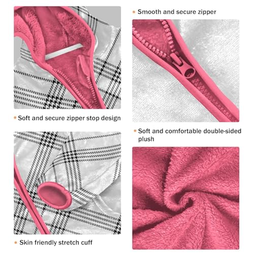 GuoChe Black Buffalo Plaid White Kids Sherpa Jacket3