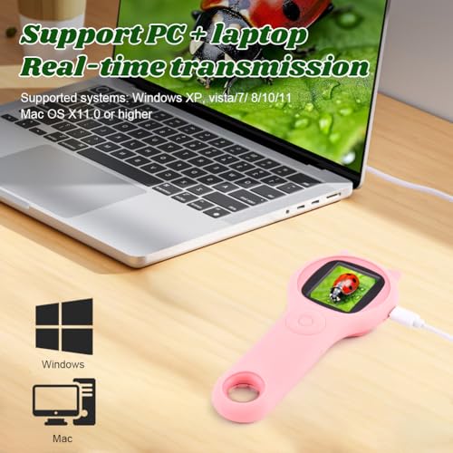 Image of Mini Pocket Handheld Microscope, Portable Magnifying Glass 500x, Pocket Loupe with 2 inch Screen(Pink)