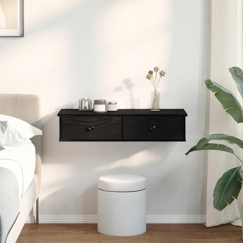Generisch Wandregal mit Schubladen Schwarz 80x31x17 cm Holzwerkstoff,Möbel,Regalsysteme,Wandregale-859951