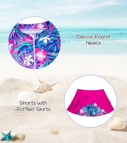 Image of Vogseek 3-12T Girls Rash Guard 2 Pieces Bathing Suit Long Sleeve Swimsuit Swimming Skirt with Shorts Swimwear