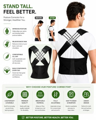Image of Posture Corrector Belt for Men & Women, Adjustable Back Support Brace, Shoulder & Upper Back Support, Breathable & Comfortable Posture Support for Daily Wear