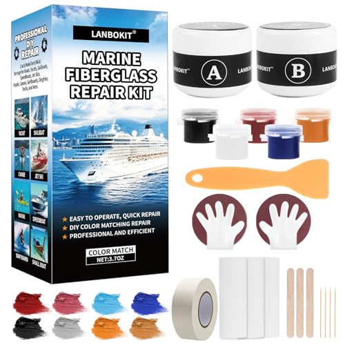 LANBOKIT Marine Fiberglass Repair Kit for Boats Gel Coat Repair Kit for Boats Epoxy Filler for Boats Gelcoat Repair Kit Fiberglass Boat Repair Kit Fix Holes Chips & Deep Cracks Boat Accessories