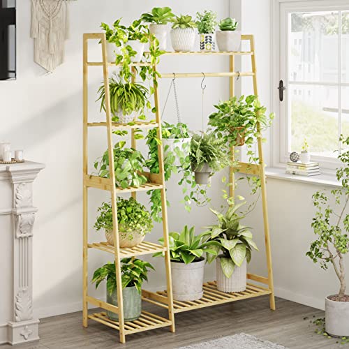Bamworld Hanging Plant Stand Indoor Bamboo Tall Plant Stand For Multiple Plants Plant Shelf Coat Rack Stand For Window Plant Shelf Indoor Garden Balcony Home Decor Living Room Bedroom #TOP7