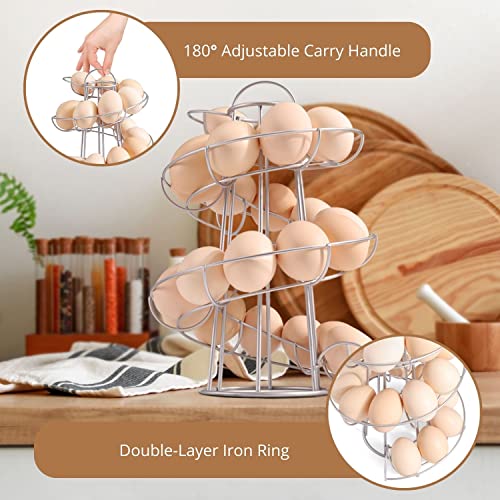 Flexzion Egg Skelter Modern Spiral Egg Holder Countertop (Medium Egg Display) - Freestanding Wired Countertop Egg Holder For Fresh Eggs, Dispenser Stand, Storage Rack For Kitchen, Silver #TOP3