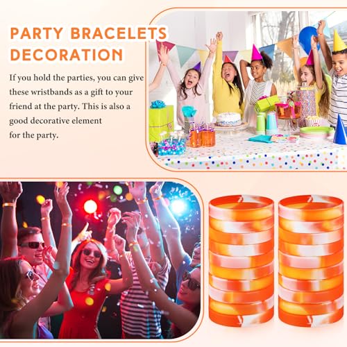 Image of Liliful 100 Pcs Silicone Rubber Wristbands Rubber Wristband Bracelet Bands for Silicone Wristbands for Women Men(Orange and White)