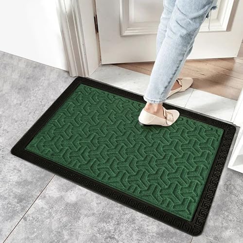 Image of Yellow Weaves 1 Pc Door Mat for Home Entrance, Outdoor Rubber Mat - Non-Slip, Anti Skid Foot Mat, Dirt Trapper, Heavy-Duty, Weather-Resistant, Waterproof Doormat (40x60cms, Geometric, Green Color)