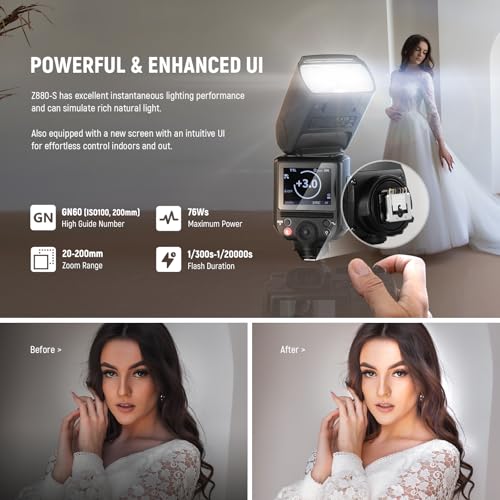 Image of NEEWER Z880-S 2.4G 76Ws TTL Camera Flash Speedlite Compatible with Sony, Compatible with Godox, Upgraded UI Adjustable Modeling Lamp TTL /M Quick Switch TCM Key 1 /8000s HSS 3000mAh 600 Full Power Flash