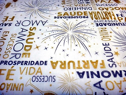 TNT Estampado Feliz Ano Novo Reveillon Ouro/Prata 2,00m X 1,40m.