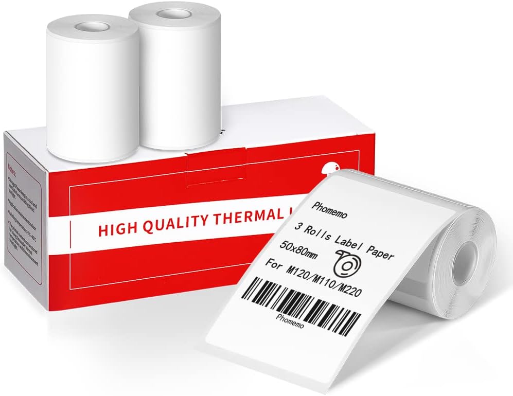 Multi-Purpose Square Self-Adhesive Thermal Label Paper for M120/M110/M220/M200 Label Printer,2"x3.1"(50x80mm),100 Labels/Roll, Black on White