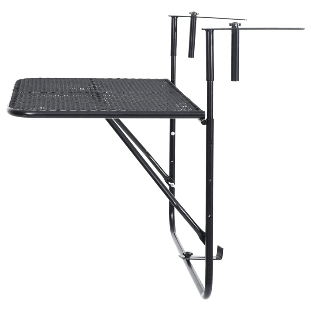 Makastle Table de Balcon Pliable, Pliable Appoint Table, Table Suspendue Rabattable, Petite Table Pliante Murale à Suspendre, Table Exterieur pour Terrasse, Noir 60x40 cm Acier