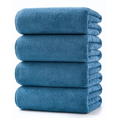 Lumimi Towels 4 Soft Bath Towel Set Super Soft Absorbent Light Weight Dry Well and Durable Gym Beach Travel, 55″ L x 27″ W, 4 Pack Blue